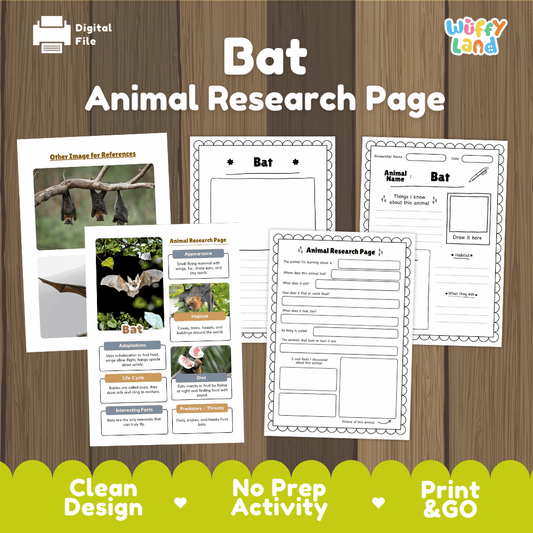 Bat Animal Research Page Worksheets