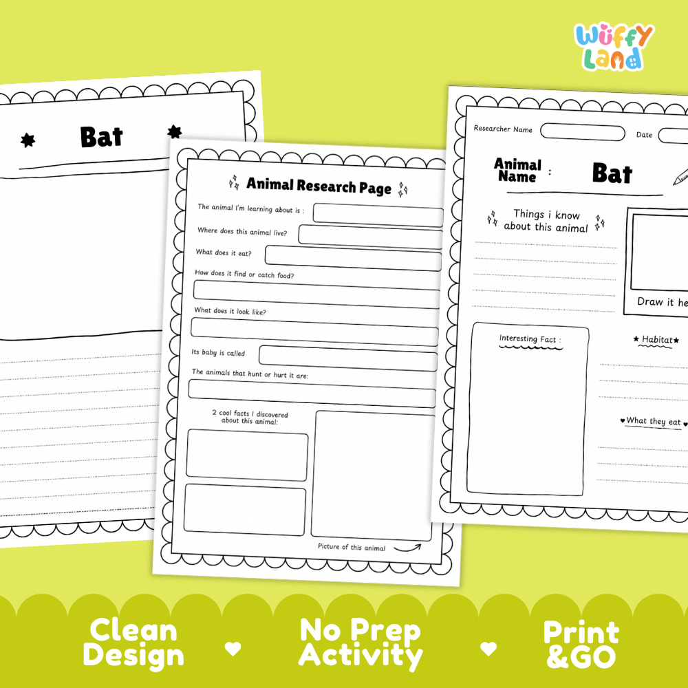 Bat Animal Research Page Worksheets