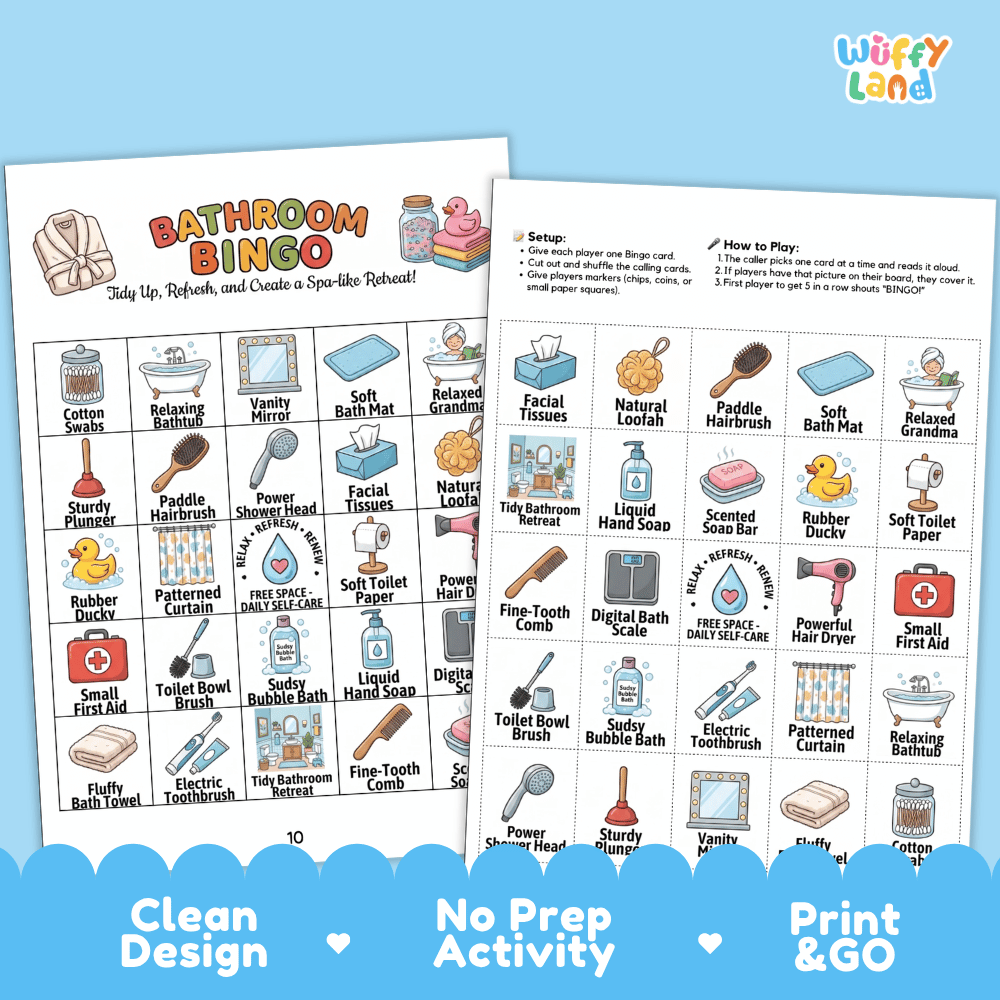 Bathroom Bingo Games Printable Daily Hygiene Activities