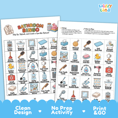 Bathroom Bingo Games Printable Daily Hygiene Activities