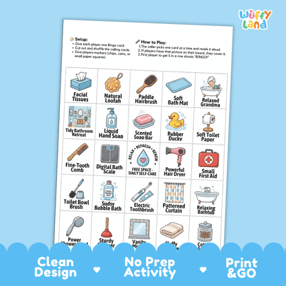 Bathroom Bingo Games Printable Daily Hygiene Activities