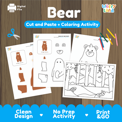 Bear Cut and Paste Coloring Activity Worksheets