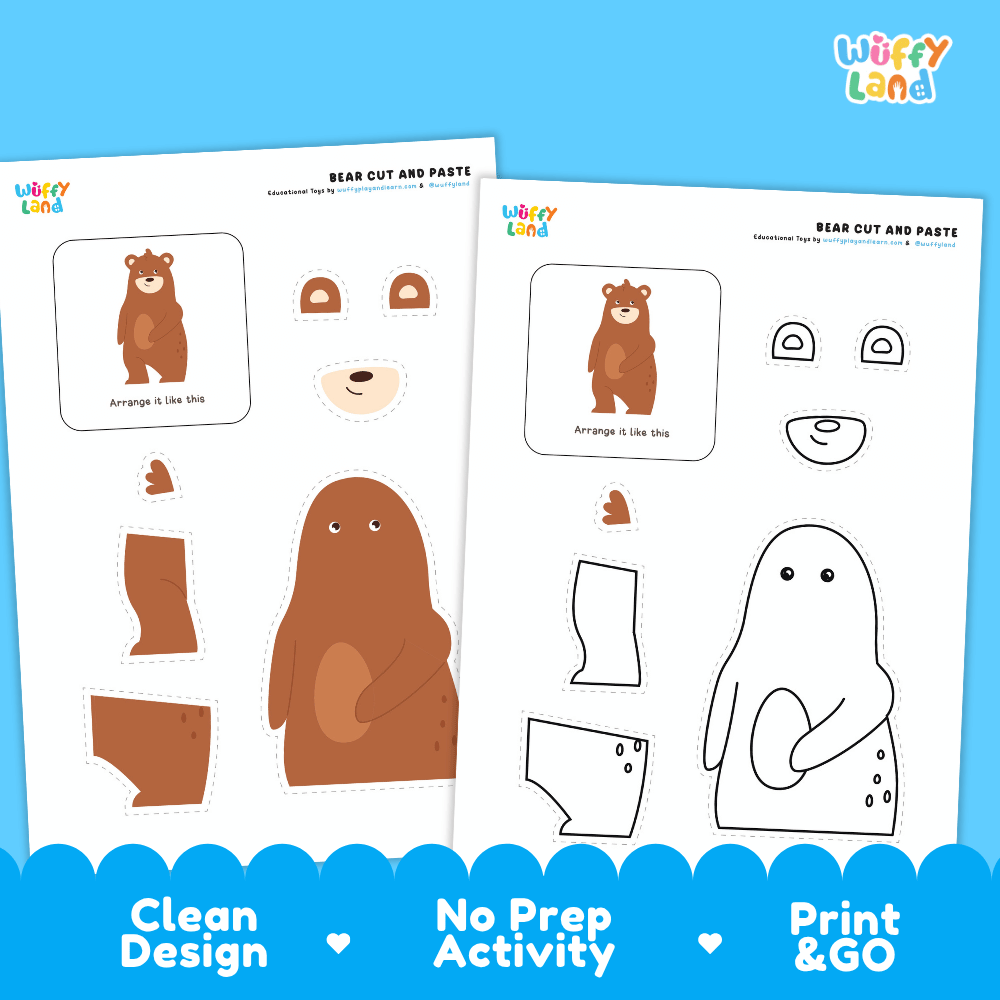 Bear Cut and Paste Coloring Activity Worksheets