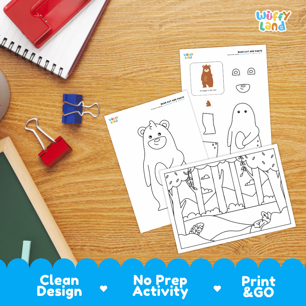 Bear Cut and Paste Coloring Activity Worksheets