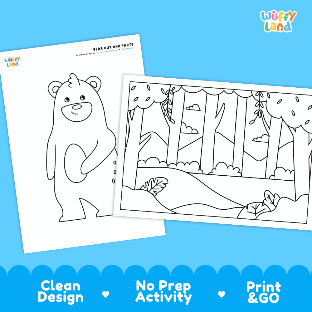 Bear Cut and Paste Coloring Activity Worksheets
