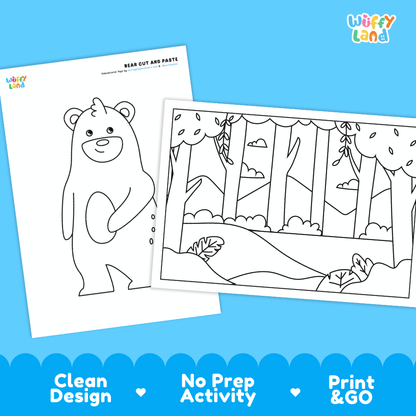 Bear Cut and Paste Coloring Activity Worksheets