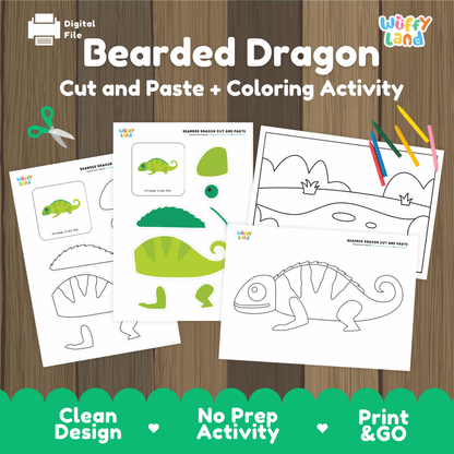 Bearded Dragon Cut and Paste Craft and Coloring Activity Worksheets
