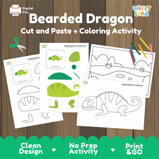 Bearded Dragon Cut and Paste Craft and Coloring Activity Worksheets