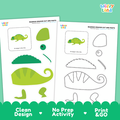 Bearded Dragon Cut and Paste Craft and Coloring Activity Worksheets