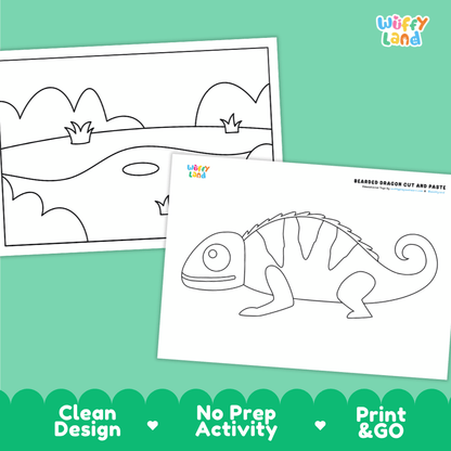 Bearded Dragon Cut and Paste Craft and Coloring Activity Worksheets