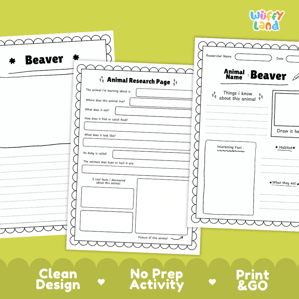 Beaver Animal Research Page Worksheets