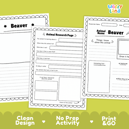 Beaver Animal Research Page Worksheets