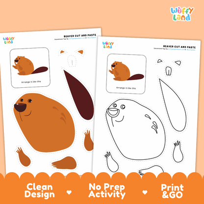 Beaver Cut and Paste Craft and Coloring Pages Activity Worksheets