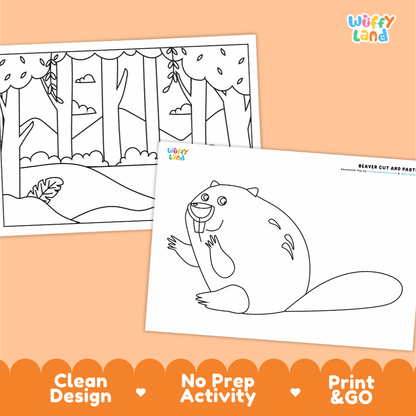 Beaver Cut and Paste Craft and Coloring Pages Activity Worksheets