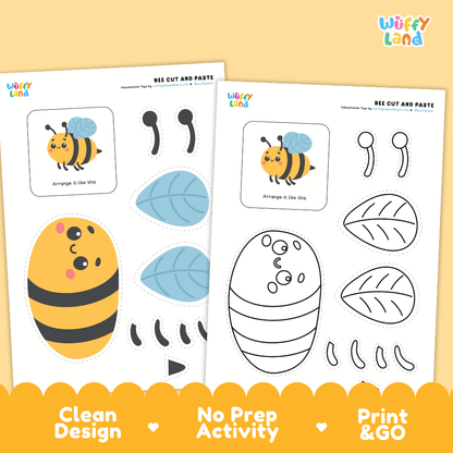 Bee Cut and Paste Coloring Activity Worksheets