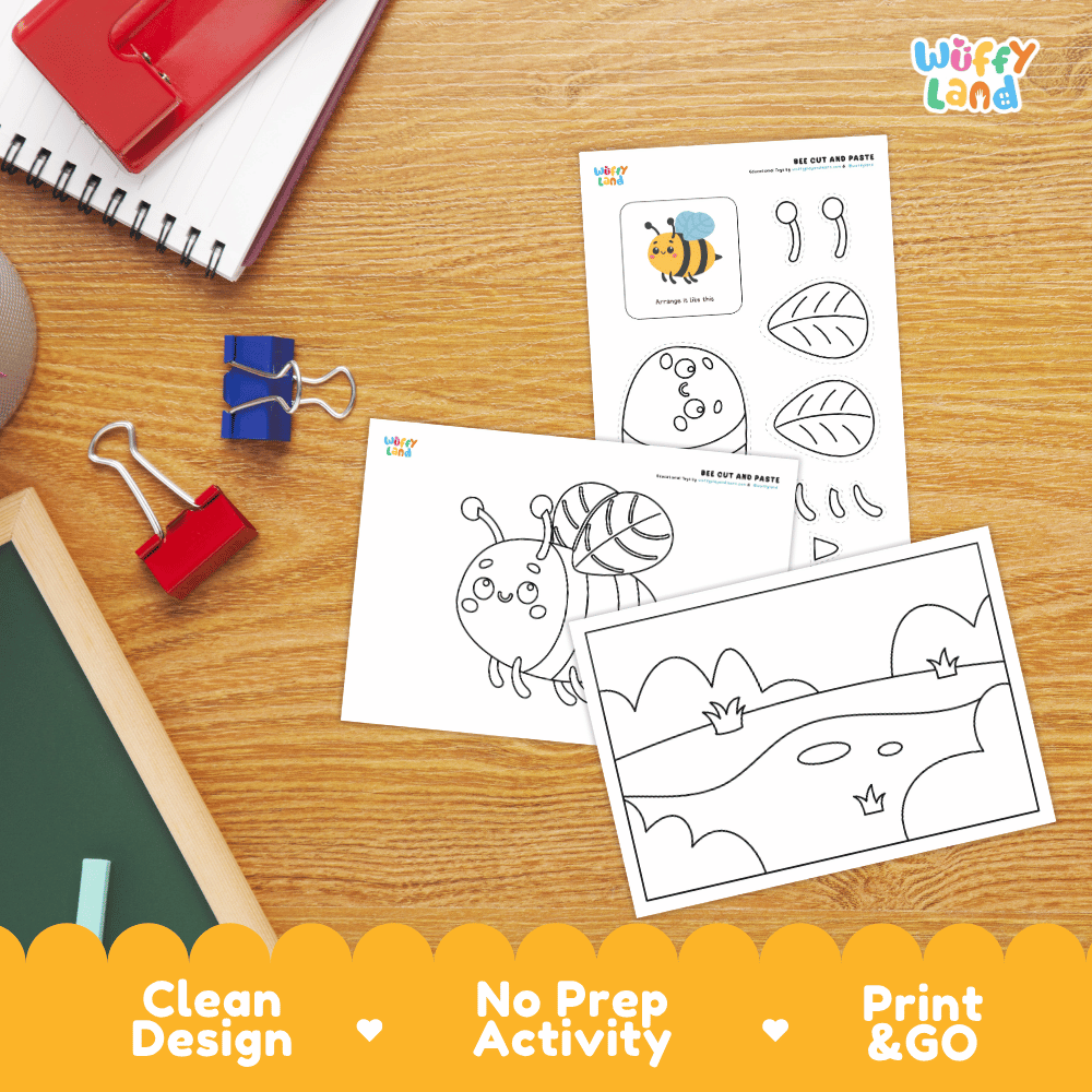 Bee Cut and Paste Coloring Activity Worksheets
