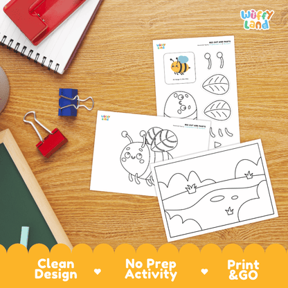 Bee Cut and Paste Coloring Activity Worksheets