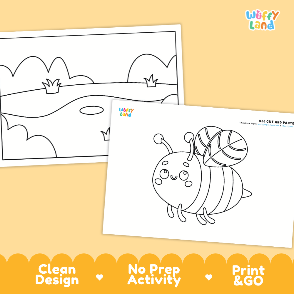 Bee Cut and Paste Coloring Activity Worksheets