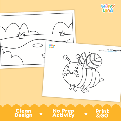 Bee Cut and Paste Coloring Activity Worksheets
