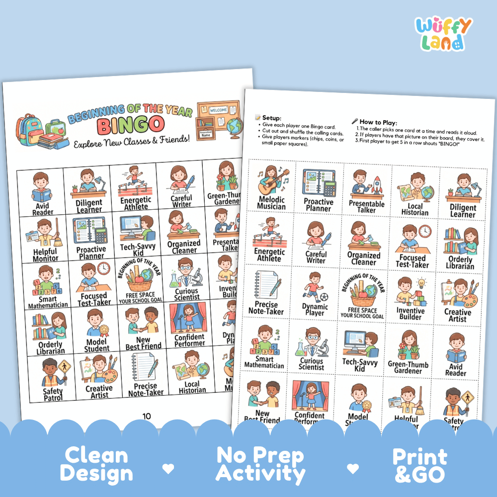 Beginning of the Year Bingo Games Printable Back to School Activities