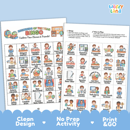 Beginning of the Year Bingo Games Printable Back to School Activities