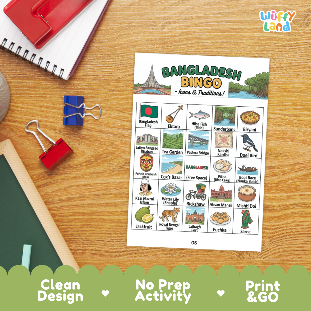 Individual BINGO calling cards showing Folk Art, Koliady folk festival, Draniki potato pancakes, and Belarusian Tractor