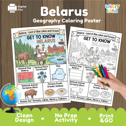 Belarus Geography Coloring Poster and Fact Sheet Printables