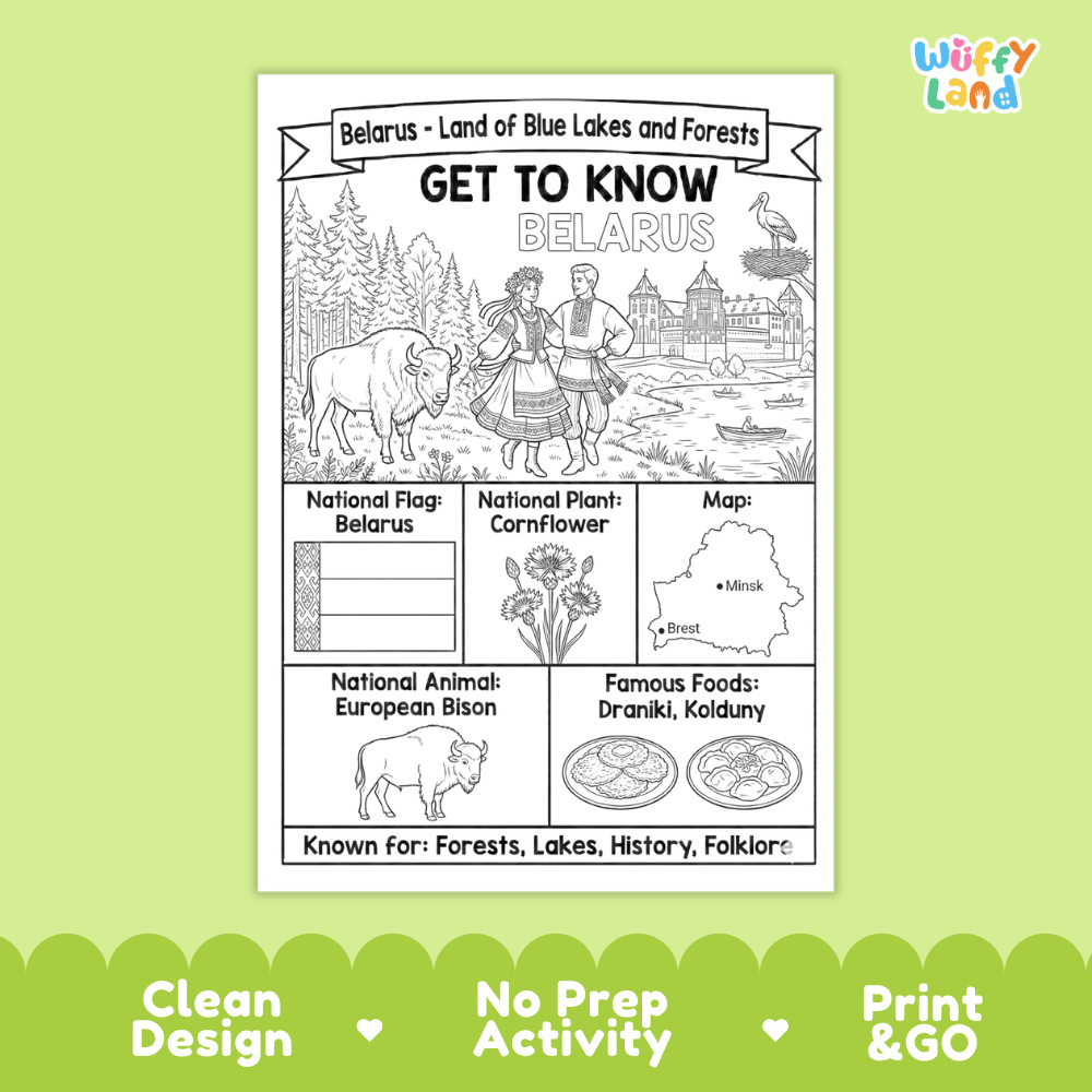 Belarus Geography Coloring Poster and Fact Sheet Printables