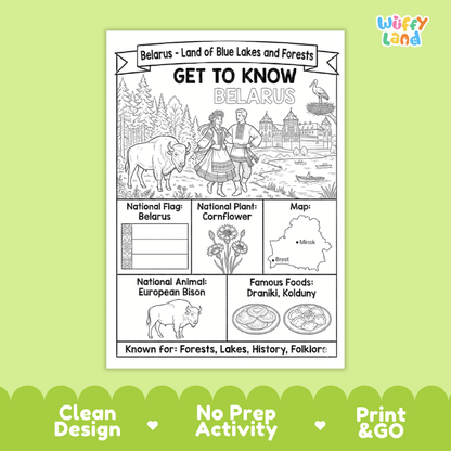 Belarus Geography Coloring Poster and Fact Sheet Printables