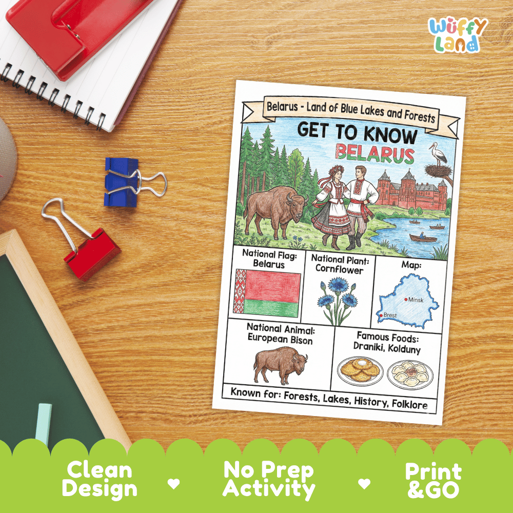 Belarus Geography Coloring Poster and Fact Sheet Printables