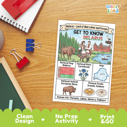 Belarus Geography Coloring Poster and Fact Sheet Printables