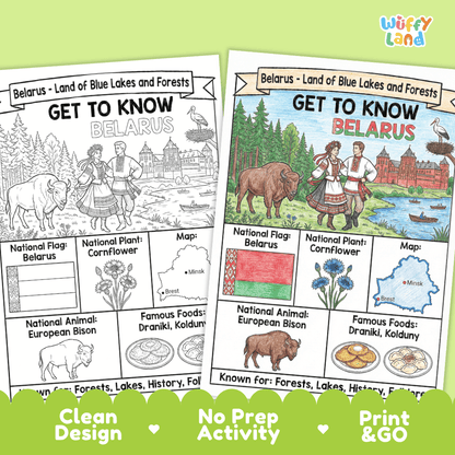 Belarus Geography Coloring Poster and Fact Sheet Printables