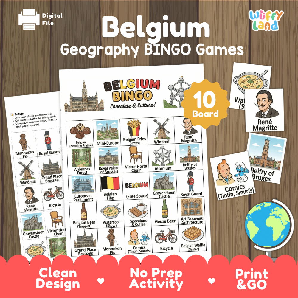 Belgium Geography BINGO Games Belgian Culture and Landmarks Activity