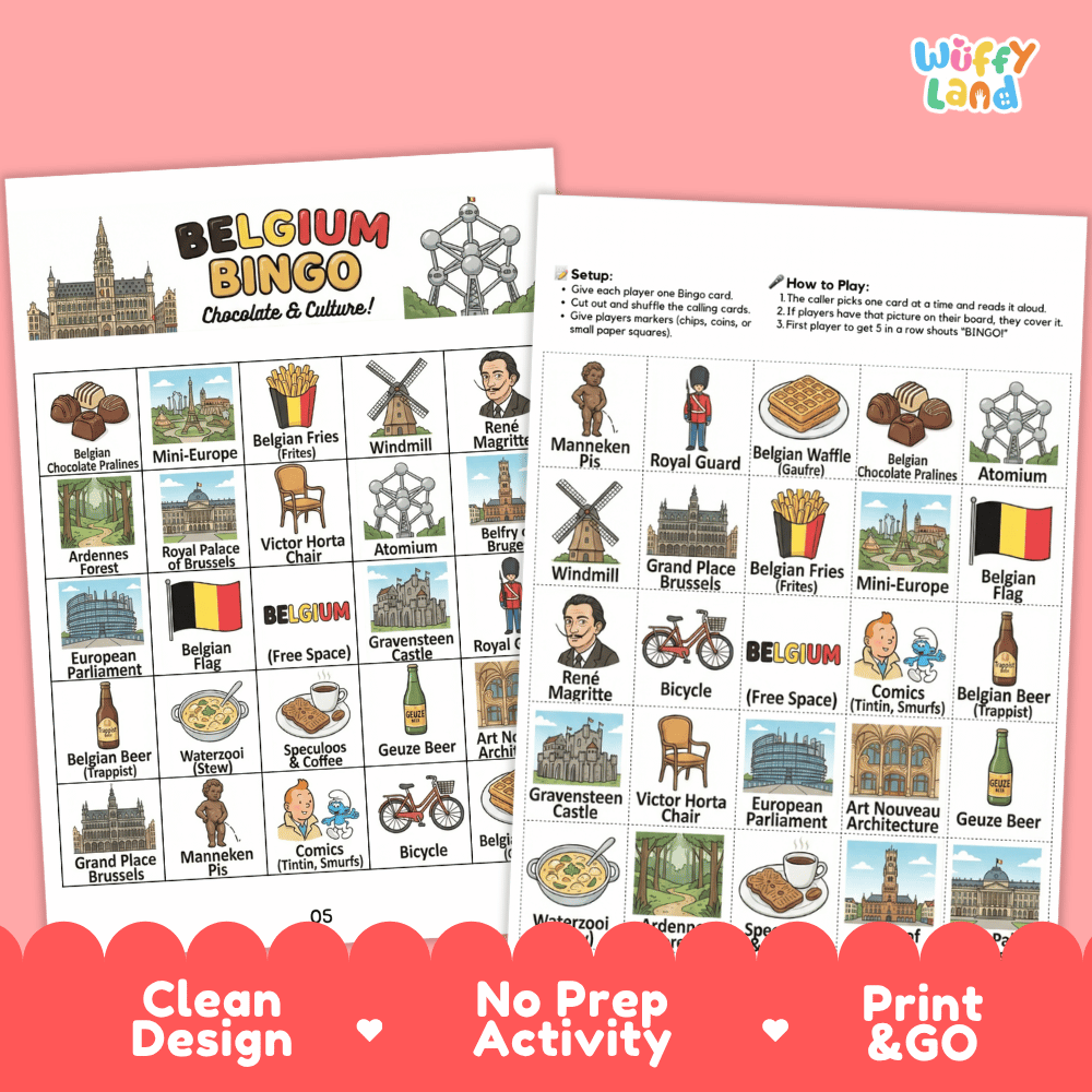 Belgium Geography BINGO Games Belgian Culture and Landmarks Activity