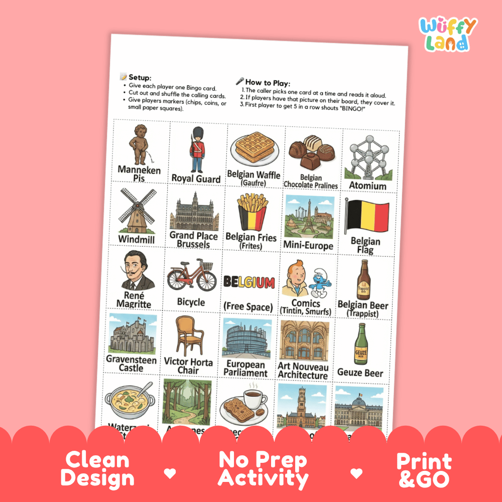 Belgium Geography BINGO Games Belgian Culture and Landmarks Activity