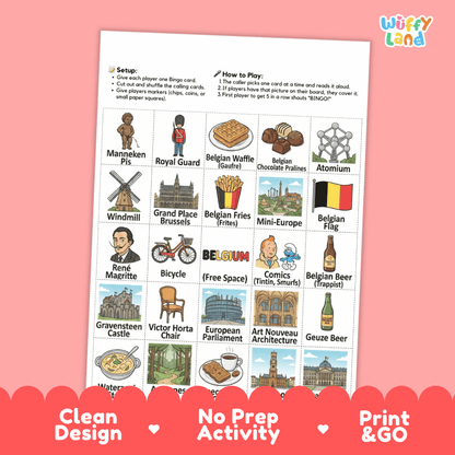 Belgium Geography BINGO Games Belgian Culture and Landmarks Activity