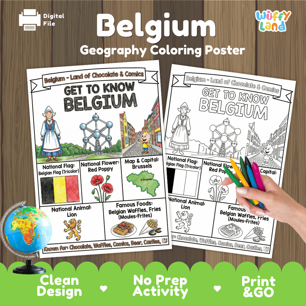 Belgium Geography Coloring Poster and Fact Sheet Printables
