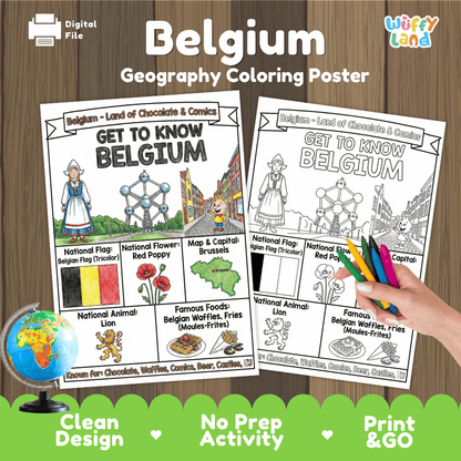 Belgium Geography Coloring Poster and Fact Sheet Printables