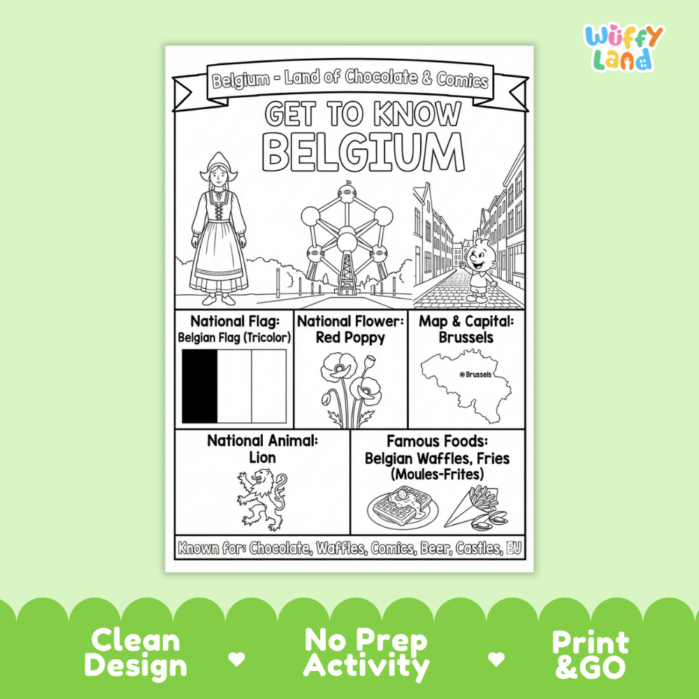 Belgium Geography Coloring Poster and Fact Sheet Printables