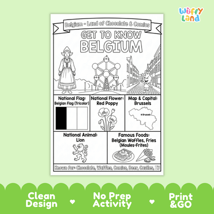 Belgium Geography Coloring Poster and Fact Sheet Printables