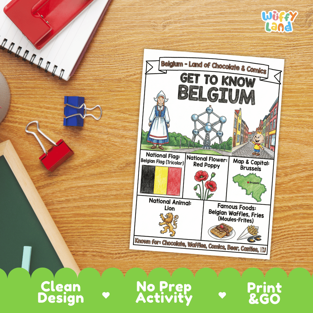 Belgium Geography Coloring Poster and Fact Sheet Printables