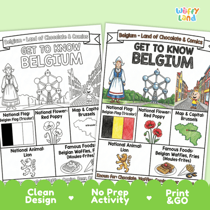 Belgium Geography Coloring Poster and Fact Sheet Printables