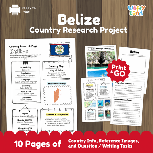 Belize Country Research Project Worksheets and Activity Pages