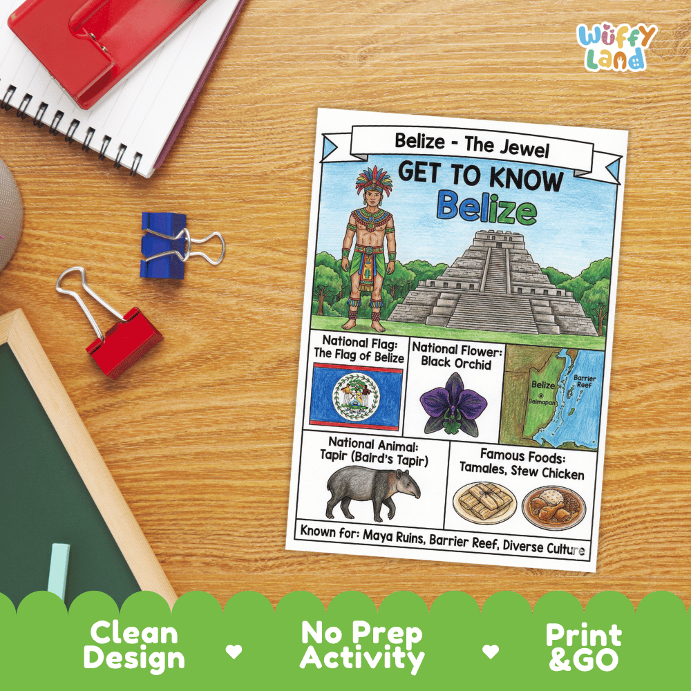 Belize Geography Coloring Poster and Activity Worksheet