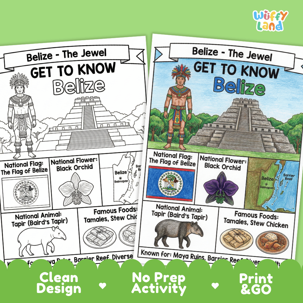 Belize Geography Coloring Poster and Activity Worksheet