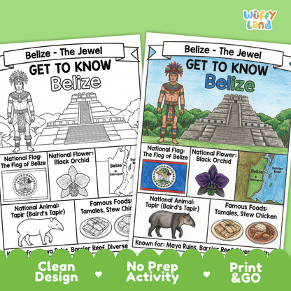 Belize Geography Coloring Poster and Activity Worksheet