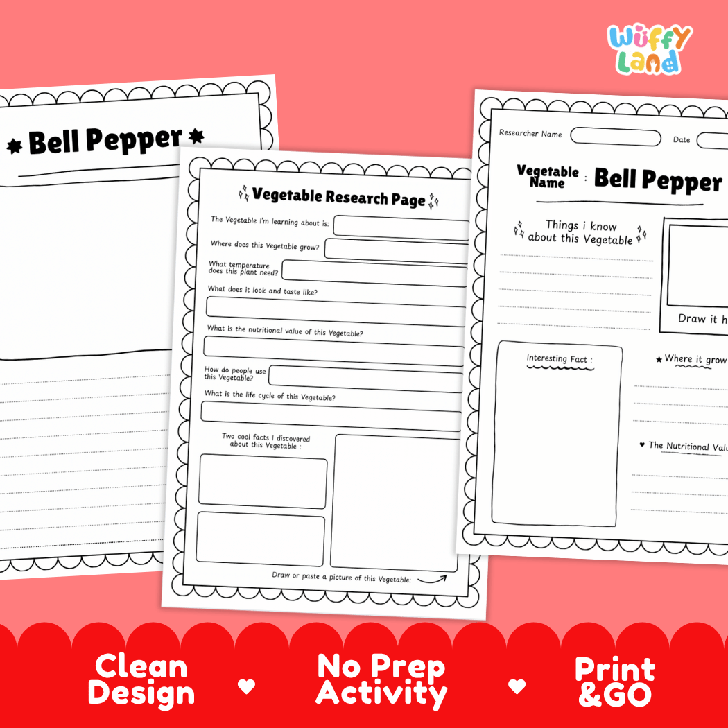 Bell Pepper Vegetable Research Page Worksheets