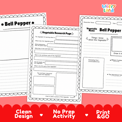 Bell Pepper Vegetable Research Page Worksheets