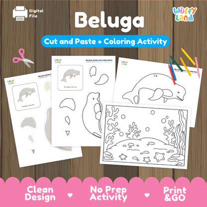 Beluga Whale Cut and Paste Craft and Coloring Pages Activity Worksheets