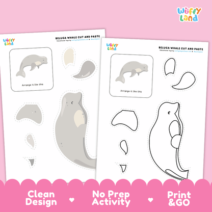 Beluga Whale Cut and Paste Craft and Coloring Pages Activity Worksheets